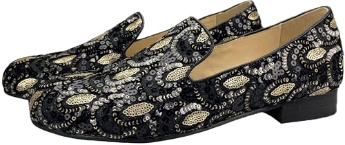 Justar Men's Vintage Sequin Loafers Slip-on Tuxedo Dress Shoes Glitter Smoking Slipper Casual Shoes for Men