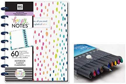 me & My Big Ideas: Medium/Classic Happy Notes A Little Splash of Color Notebook and Comes with Kemah Craft 10 Pc Fineliner Color Pen (PLNO-22)