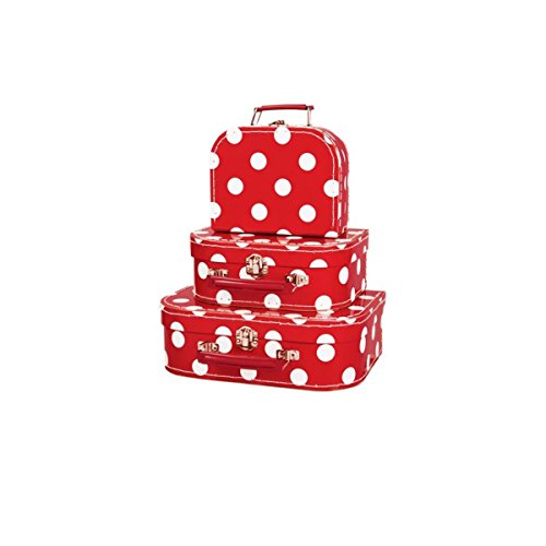 GICO Lot de 3 valises en carton rigide pour enfant Rouge à pois blancs 20 / 25 / 30 cm Cover