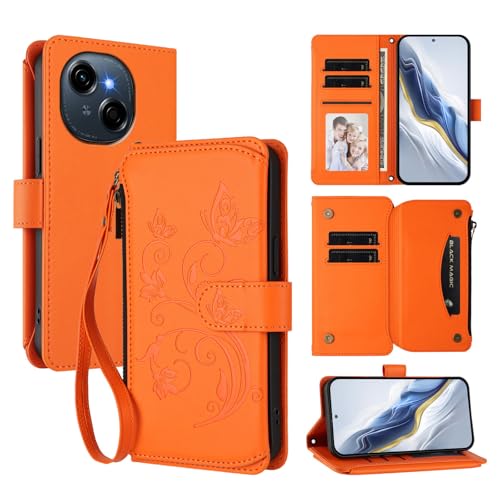 Cover Compatibile con Tecno Spark Go 1 Go 1S Go 2025Compatibile con Pop 9 4G Cordinoã€5 Portacarteã€ã€Portafoglio a cernieraã€ã€Chiusura magnetica〠Stand Flip Custodia Orange