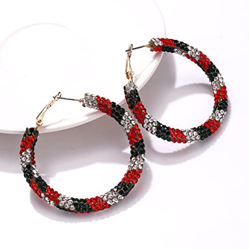 Nlcac Christmas Glitter Hoop Earrings Santa Xmas Sparkle Resin Rhinestone Wrapped Hoop Dangle Earrings For Women Girls (Christmas Red Green) #TOP1