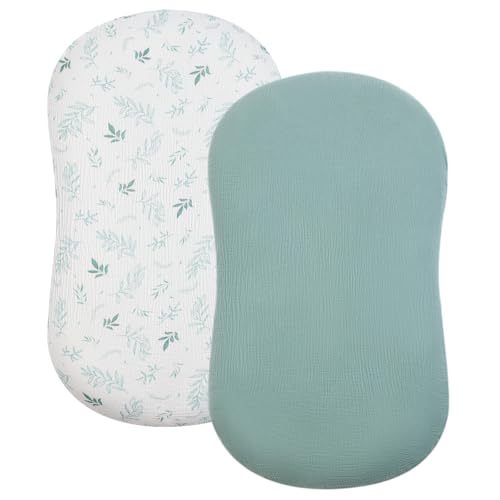 Image of Baby Lounger Cover, Muslin Baby Nest Cover 2 Pack, 100% Cotton Newborn Lounger Cover, Infant Lounger Cover, Breathable Adjustable Slipcover for Boys Girls, Covers Only (Green+Leaves)