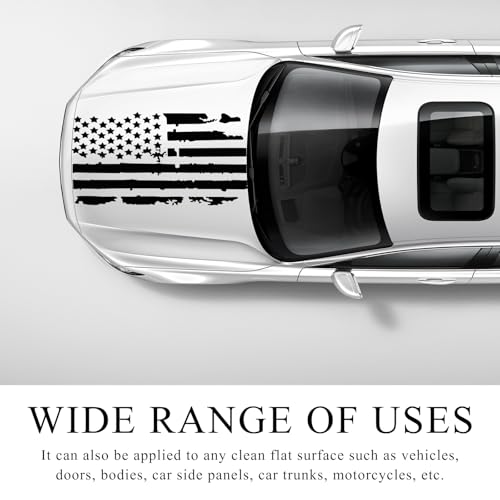 Image of Wevdn Distressed American Flag Sticker, 16.9 inch x 30.7 inch Waterproof Patriotic Old Glory Military Grunge Sticker, Universal Car Door Wall Window Windshield Decoration Sticker (Black)