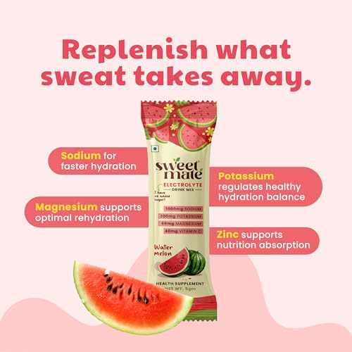 Image of Sugar Free Electrolyte Powder - Watermelon 5g (20 Sachets) | 10X Electrolytes Hydration Drink | Sweetened With Stevia Zero Sugar Drink | Keto Friendly, Vegan, No Preservatives and Chemicals
