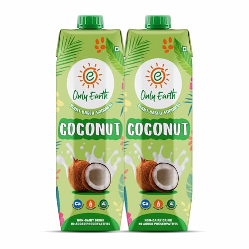 Image of Only Earth Coconut Drink | Best for Coffee, Tea, Cereals, Shakes or As Is | 40% Coconut Water + 59% Coconut Milk | Dairy Free | Unsweetened | Plant-Based | Source of Calcium | Preservatives Free | No Added Sugar | No Trans-Fat |Thai Coconuts (Pack 2)