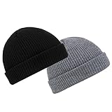 SATINIOR Trawler Beanie Watch Hat Roll up Edge Skullcap Fisherman Beanie for Men Women (Black, Dark Gray, 2)