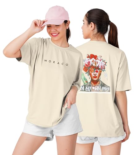 Image of Women's Casual Printed Round Neck Loose Fit Tshirt - Oversized Longline Drop Shoulder Tops for Women