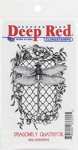 Deep Red Stamps Dragonfly Quatrefoil Rubber Cling Stamp 1.9 X 3.1 Inches #TOP19