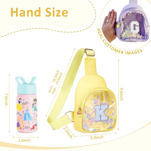 Image of COSHAYSOO Personalized Christmas Birthday Gifts Burr Basket Stuffers for Girls Yellow Purse Sling Bag Crossbody Girl Cute Funny Cool Mini Travel Fashion Accessories Monogrammed Initial Letter K