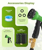 100ft Garden Hose, Non-Expandable Water Hose with 8 Function Spray Nozzle, Lightweight, Knik-Free, Burst-Resistant, Durable & Flexible 3/4" Garden Hose for Lawn, House Cleaning, Car Washing — image 7