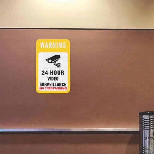 Image of CVANU Reflective CCVT Surveillance (Set of 5) Self-Adhesive Bold Security Notice Vinyl Sign Sticker Decals for Shops| Offices| Parking Areas (11.7X8.3inch) Yellow
