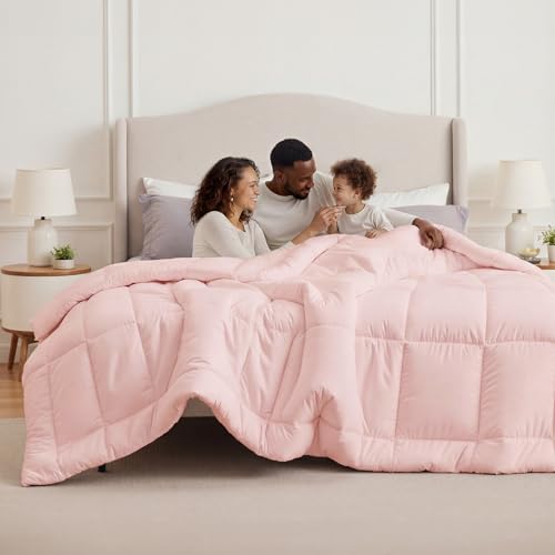 Image of Bedsure Comforter Duvet Insert - Quilted Comforters Oversized King Size, All Season Duvet, GentleSoft Down Alternative Bedding, with 8 Tabs, Gifts for Women /Men, Pink, Oversized King 116 x 98 Inches