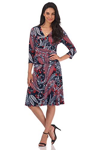 Rekucci Women's Slimming 3/4 Sleeve Fit-and-Flare Crossover Tummy Control Dress
