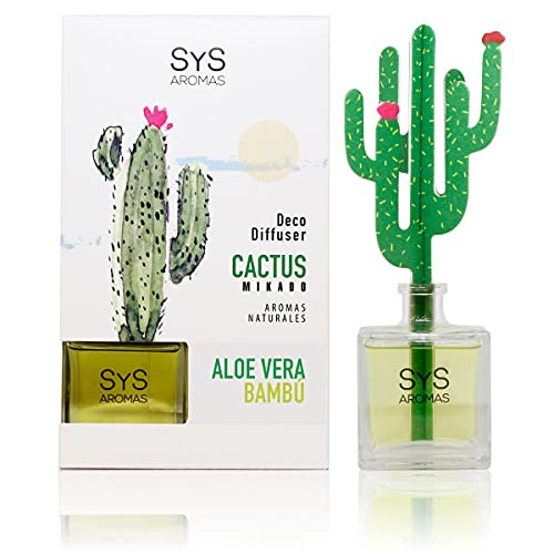 SYS Aromas Ambientador Decorativo Cactus - Fragancia Duradera Aloe Vera y Bambú - Aromatizador de Hogar, Oficina y Baño - 90 ml