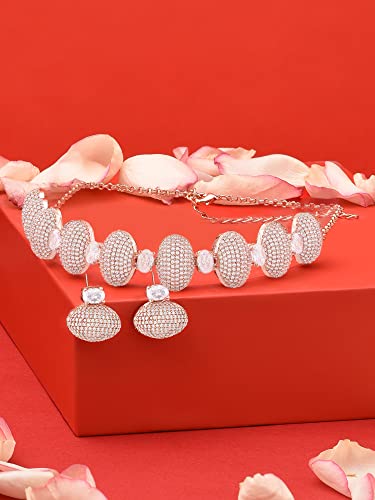 Image of Ami Rose Gold Dazzling cubic Zirconia Classy Contemporary Necklace & Earring Set For Women-ZPFK20107