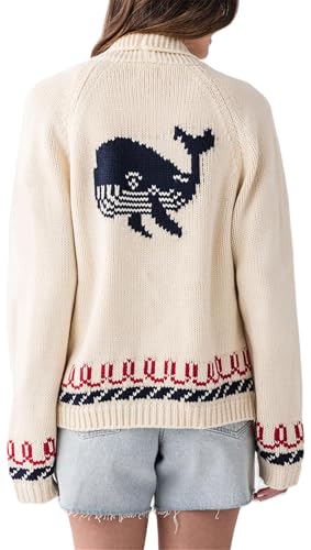 Women Lobster Print Shawl Collar Cardigan Sweater Long Sleeve Button Down V-Neck Vintage Chunky Knit Coat Outerwear