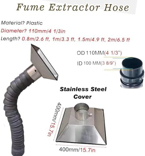 Flexible Industrial Dust Extractor Hose Kit – 4/6/8 Inch Stainless Steel Fume Extraction Arm, 1.5m Length for Welding, Soldering, and Laboratory Use L 0.8m/2.6 Ft Id 100MM/3 8/9 in