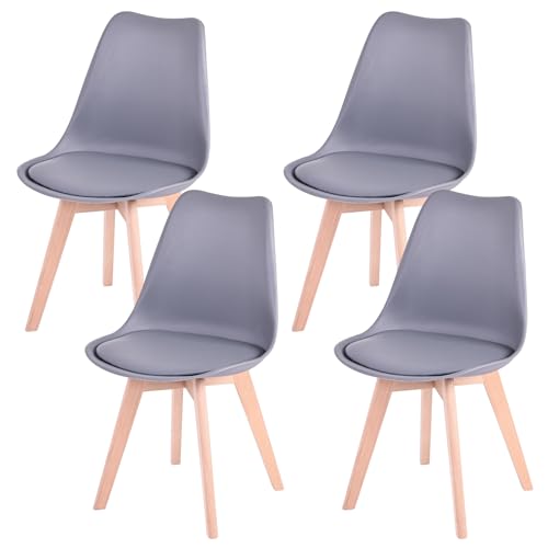 Sillas de Comedor Mikomika Synk Basic - Pack de 4 Sillas Nórdicas en Blanco, Negro y Gris con Asiento Tapizado y Patas de Madera de Haya Maciza (Gris)