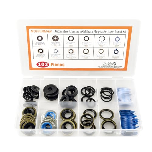 102 PCS 12 Types Oil Drain Plug Gasket Rubber Oil Drain Plug Gasket Assortment Kit Replacement for 097-021 097-025 097-035 55196309 097-116 097-119 097-115 097-139 097-146 M12 M14