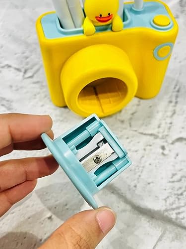Image of Kiditos Small Study Desk LED Lamp Rechargeable, 360 Flexible Gooseneck Lamp with Pen Holder, Pencil Sharpener, Table Lamp for Girls Boys Room (Camera), Yellow