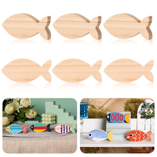AWIZOM 12 Pcs Wooden Fish Cutouts Unfinished Sea Animal Shaped Table Sign Wood Blocks to Paint Blank Wooden Table Centerpieces for DIY Craft Summer Ocean Theme Home Tiered Tray Decor,3.94x1.77 Inch