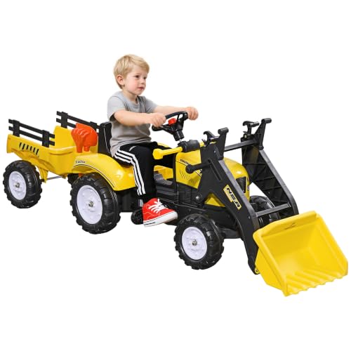 HOMCOM Tractor a Pedales con Pala y Remolque 3 Años 167x41x52 cm Amarillo