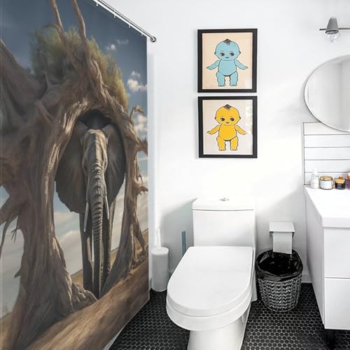 Rideau de douche ElephFourmi en polyester lavable imperméable 168x183cm avec crochets - 3