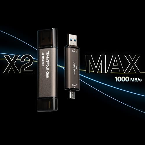Image of TEAMGROUP 1TB X2 MAX External /Portable SSD 1000MB /s, Dual USB Hard Drive Compatible with iPhone17&iPad&Mac, Steam Deck /PC /Windows /Android /PS5 /Laptop /Tesla, Type C &A, USB 3.2 Gen2 TX2MAX31TBT01