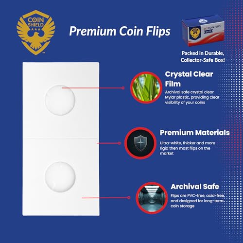 Coin Shield 100 Small Dollar 2x2 Cardboard Coin Flips with Mylar Windows Archival Safe