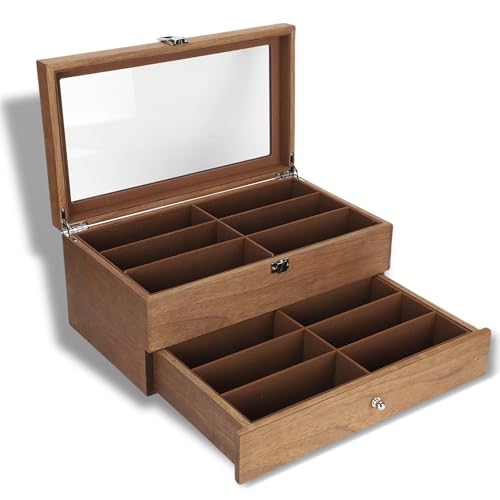 Yinhing Scatola per Occhiali, Scatola per Occhiali da 12 Slot Scatola per Occhiali in Legno a Doppio Strato Scatola per espositori Decorazione per Esposizione e conservazione