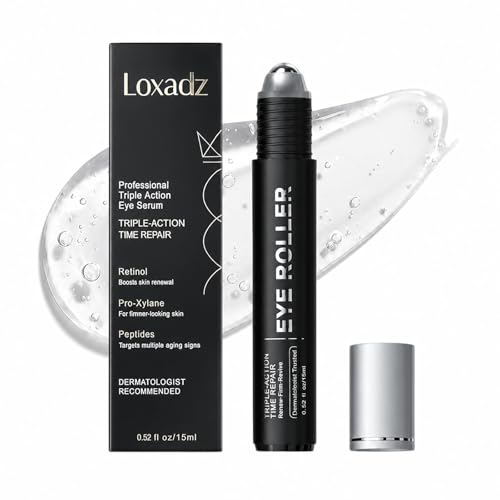 Under Eye Brightener Roller - Caffeine & Retinol Eye Serum for Dark Circles, Puffiness & Fine Lines, Travel Essential Vegan Skincare, Cooling Eye Massage, Dermatologist-Tested, 0.52 fl oz