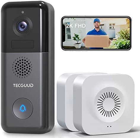 TECGUUD 2K FHD Wireless Video Doorbell Camera with 2 Chimes, 2-Way Audio, Motion Detection, Night Vision, IP65 Waterproof, SD & Cloud Storage
