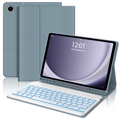 Image of Backlit Keyboard Case for Samsung Galaxy Tab A9 Plus 11 Inch 2023, Detachable Keyboard for Galaxy A9+ Plus with Pen Holder, Backlight Keypad Cover for Samsung Tab 11'' SM-X210 /X216 /X218, Blue