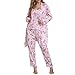Women's Floral Printed Pajamas Sets, Cami Top & Long Pants & Long Cardigan Fall Winter 3 Piece Pjs Sleepwear