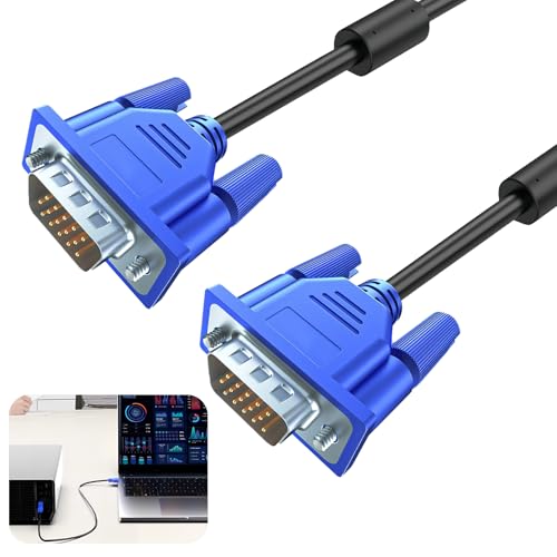VGA-auf-VGA-Kabel 1.8m mit 15-Poligem Stecker VGA Monitorkabel Stecker auf Stecker Basics Adapterkabel für Computer Monitor Laptop Projektoren HDTVs Vergoldetes VGA-Kabel Computermonitorkabel Schwarz