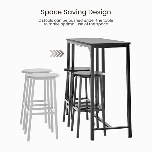 Bealife Bartisch mit Barhocker-Set, Kneipentisch-Set mit 2 Ablagen und Glashalter, Küchen-Bartisch-Set für Küche, Wohnzimmer, Esszimmer (Schwarz)