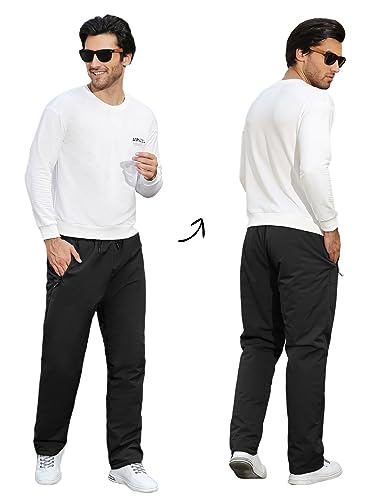 Nadeer Jogginghose Herren Thermo Gefütterte Hosen, Skihose Outdoorhose Wasserdicht Arbeitshosen, Männer Winddicht Winterhose Warm Softshellhose mit Kordelzug, Zwei Taschen