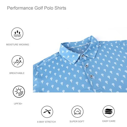 Alex Vando Mens Golf Shirt Moisture Wicking Quick-Dry Print Performance Polo Shirts for Men
