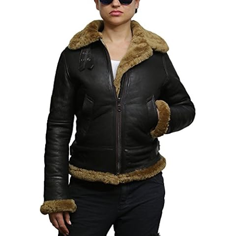 Brandslock Women's Genuine Sheepskin Leather Flying Aviator Winter Jacket With Hood (Brown, XXL) Cover