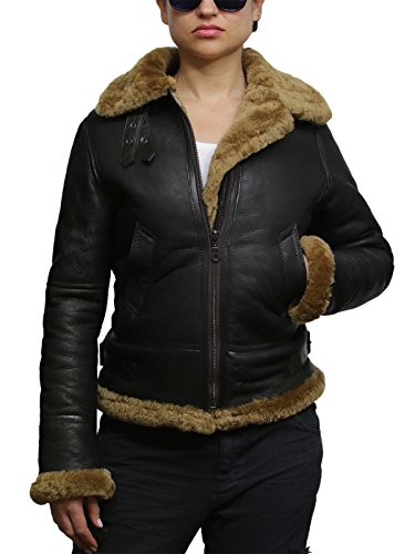 BRANDSLOCK Women's Genuine Sheepskin Leather Flying Aviator Winter Jacket With Hood2