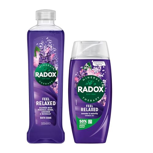 Radox Mineral Therapy Feel Relaxed Gift Set - Lavender & Waterlily, Includes 500ml Bath Soak and 225ml Shower Gel for a Calming Experience | 2 Pack