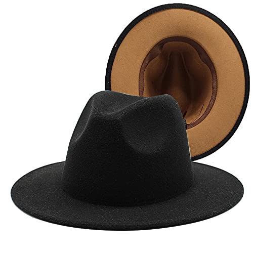 Nomimas White Black Patchwork Women Unisex Wool Felt Fedora Hats Ladies Wide Brim Party Trilby Cowboy Cap Fashion Jazz Hat (Color : Black And Orange, Size : Medium) #TOP5