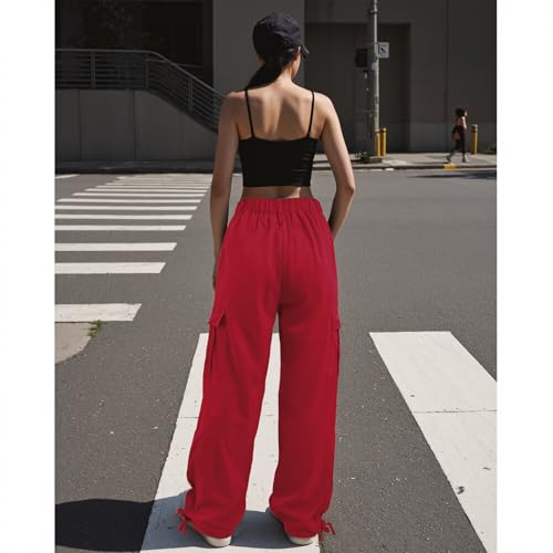 American Trends Pink Women's High Rise Cargo Pants with 4 Front Pockets, Ankle Length, Lightweight, Regular Fit, Large4