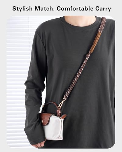 Image of Hand-Braided Paracord Strap & Mini Bag Organizer Set for Longchamp Mini No-Punch Conversion Kit, Includes Handwoven Adjustable Strap & Felt Inner Liner Brown & Beige