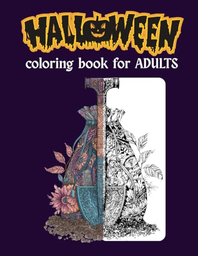 Helloween Coloring book for ADULTS - 50 Zentangle Halloween Designs with Spooky Vibes for Relaxation and Stress Relief: Coloring