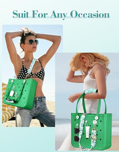 Image of Bag Strap Crossbody Charms for Bogg Bag Accessories - Shoulder Strap Neoprene Luggage Handle Wrap for Suitcase & 2 Key Holders Green Daisy