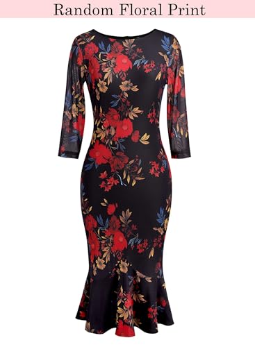 Image of VFSHOW Womens Vintage Elegant Cocktail Party Bodycon Pencil Mermaid Midi Mid-Calf Dress