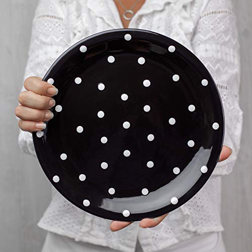 City To Cottage Handmade Black And White Pottery Polka Dot Glazed 10Inch/25.5Cm Flat Dinner Plate | Ceramic Unique Dinnerware, Housewarming Gift #TOP3