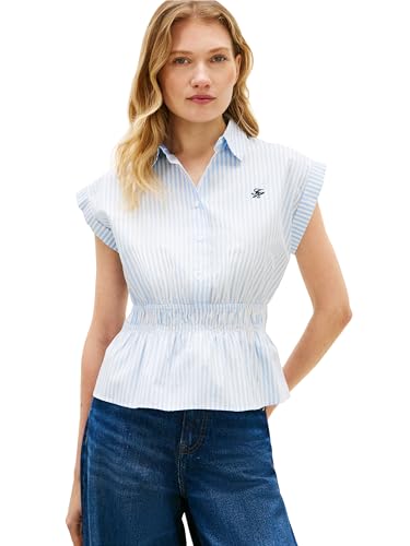 Tommy Hilfiger Women's Smocked Waist Sleeveless Button Up Shirt, Banker