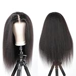 Perücke Echthaar für Damen Yaki Straight Glueless Wig Human Hair 4x4 Lace Wig Yaki Perücke Damen Echthaar Geschenk für Sie 28 Zoll Natürliche Schwarze Perücke – Bild 2